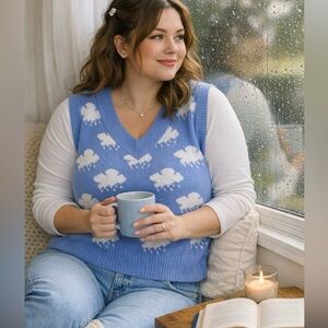 Shein Curve Blue Cloud Sweater Vest 3XL